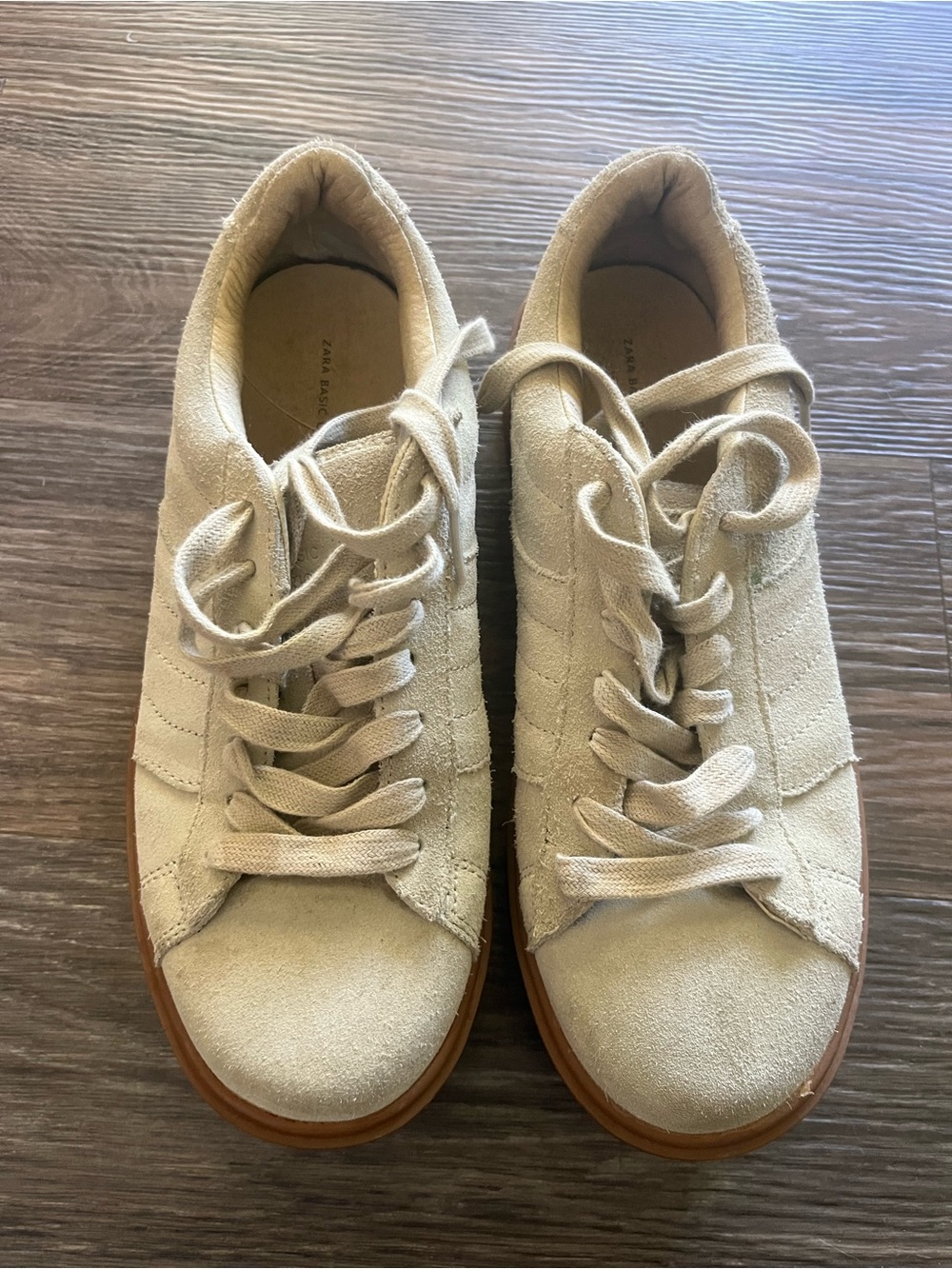 Zara Beige Suede Low-Top Lace-Up Sneakers